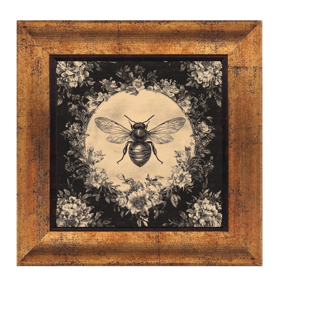 Vintage Floral Toile Bee Wall Art